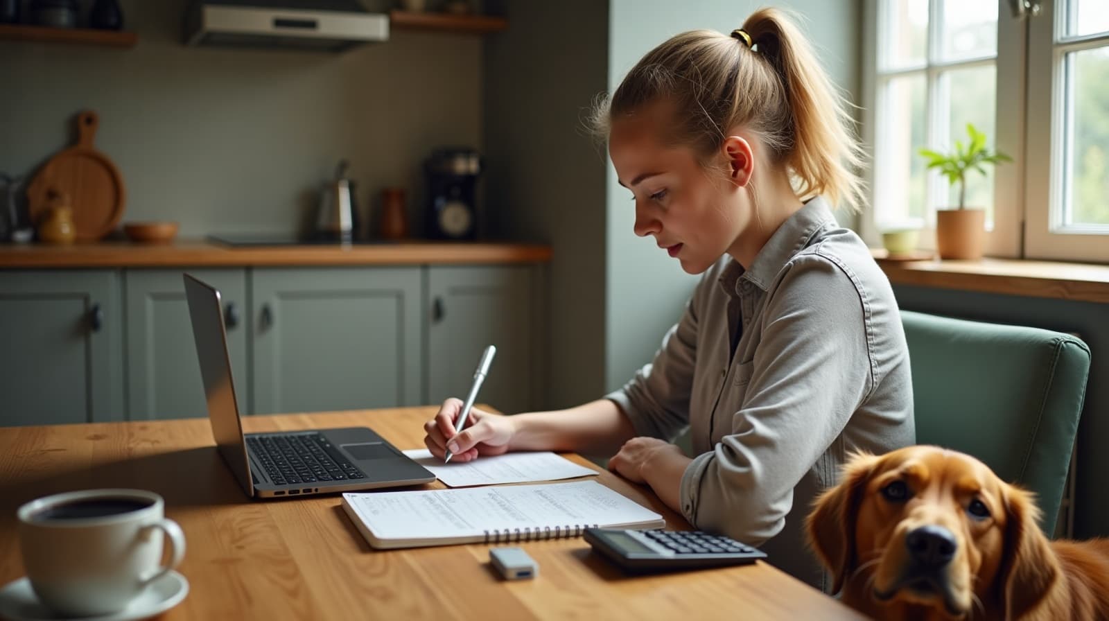 Dog trainer reviewing package pricing at a kitchen table