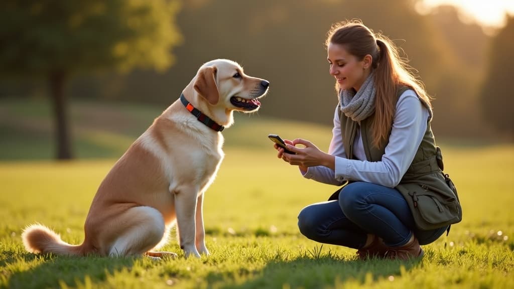 A trainer making session notes during a training session with a dog
